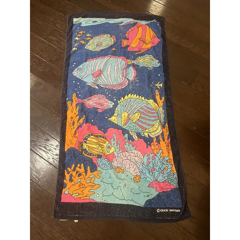 Cecil Saydah Vintage Beach Towel Tropical Fish Ocean Sea Life Coral Reef